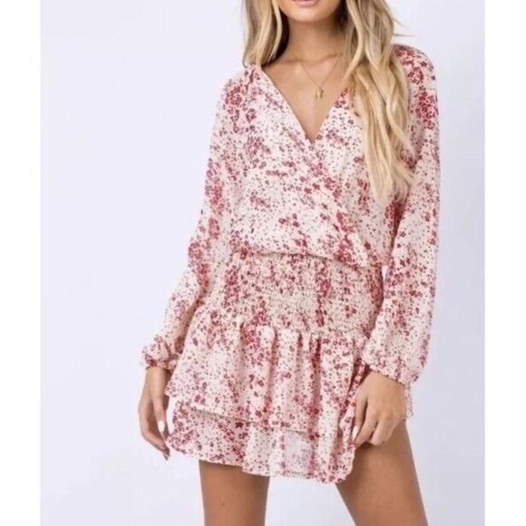 Princess Polly Dresses & Skirts - Princess Polly Altona Smocked Tiered Ruffle Long Sleeve Chiffon Print Mini 4
